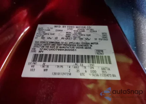 2011 Ford Escape Xlt из США, поврежденный, VIN 1FMCU0D79BKB00951